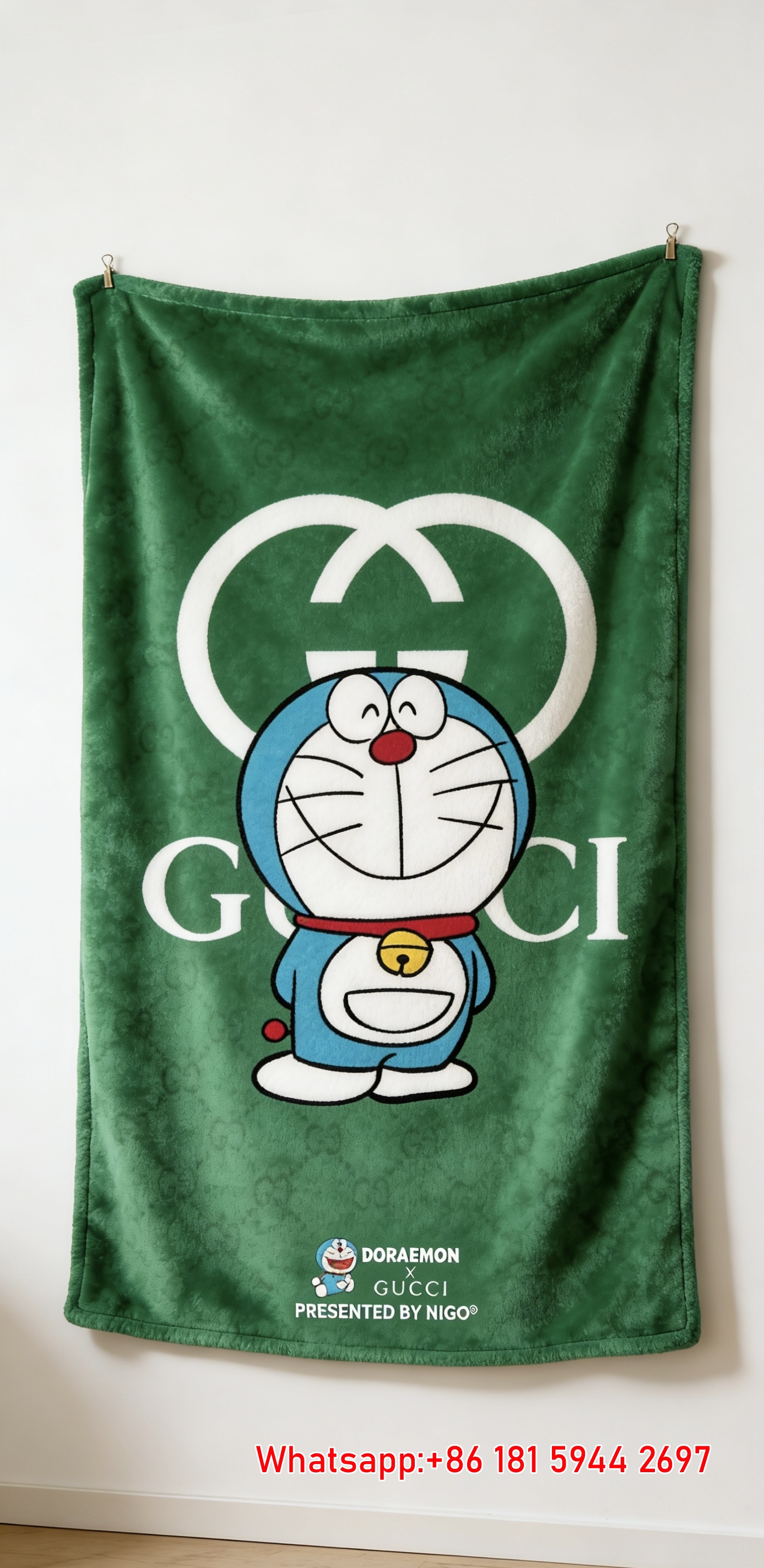 Gucci x Doraemon Green Interlocking G Throw blankets IMG_2833